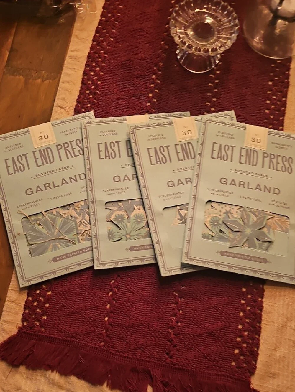 East End Press Printed Paper Garland in Sage Green with Copper  (SET OF 4)